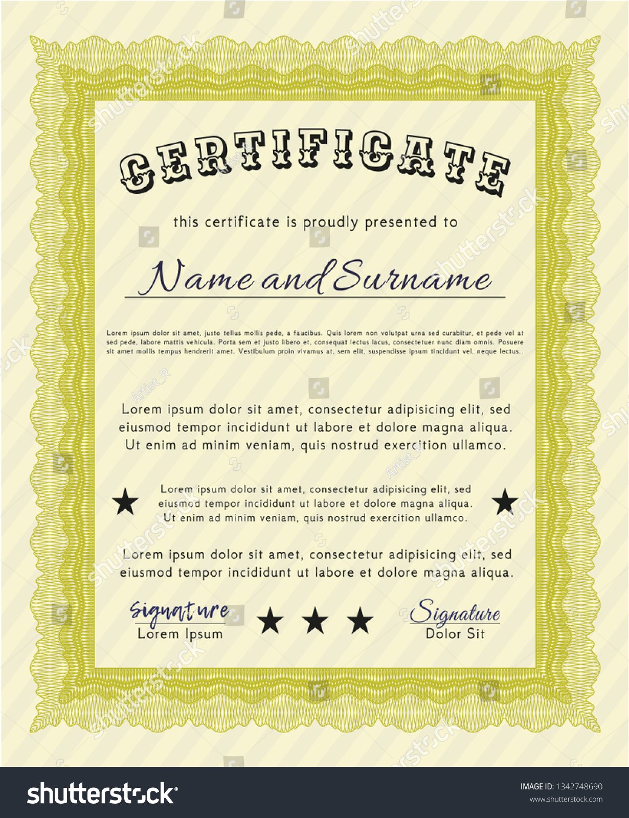 Yellow Diploma or certificate template. With - Royalty Free Stock ...