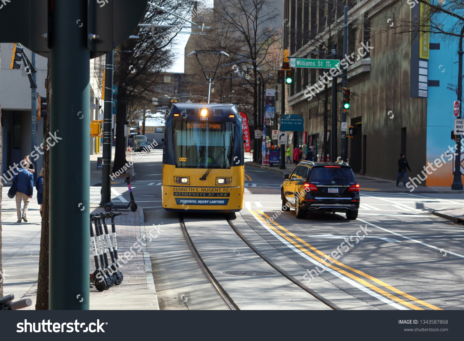 Atlanta, GA / USA - March 13, 2019: Atlanta streetcar in downtown. #1343587868