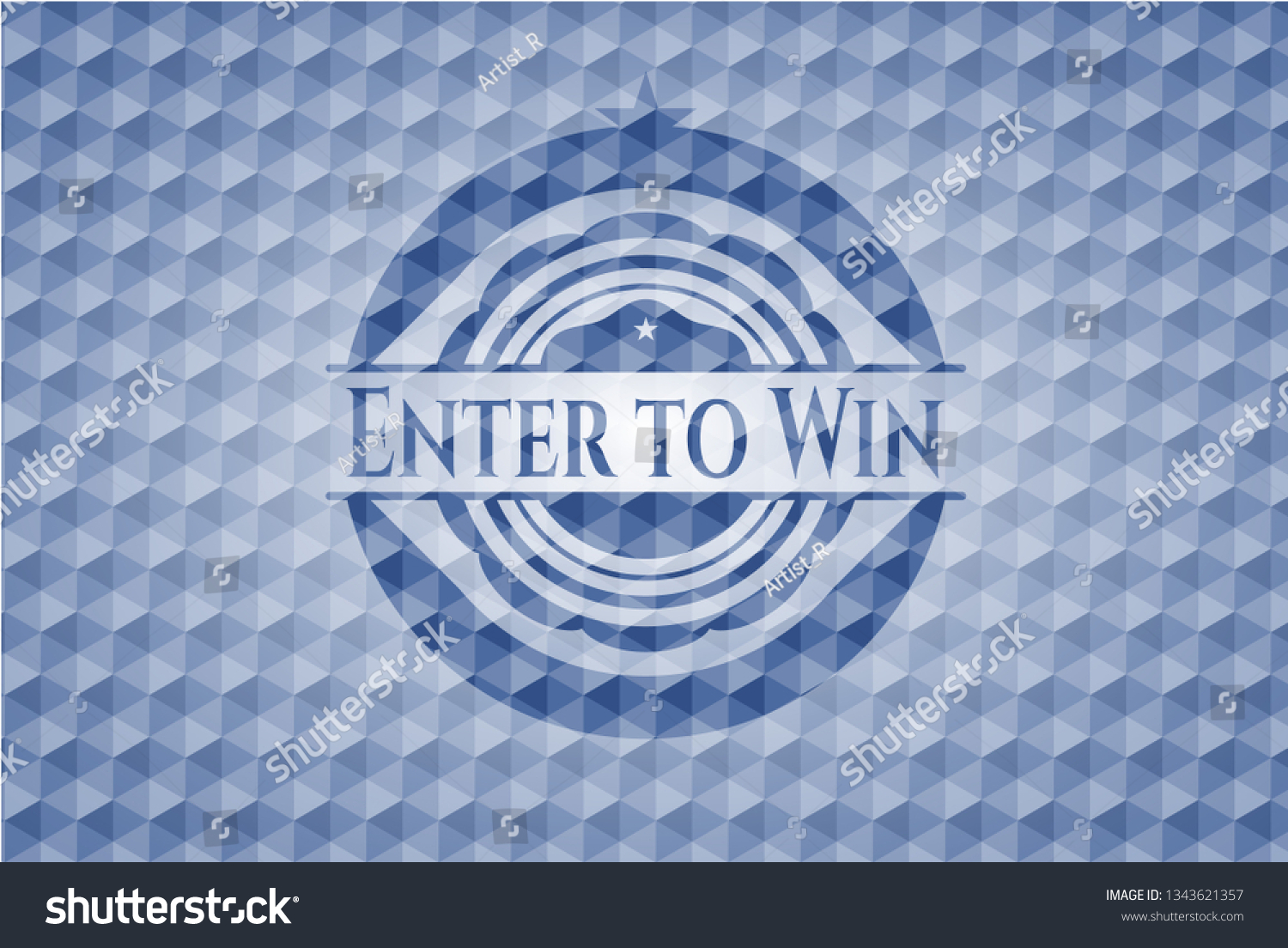 Enter to Win blue badge with geometric - Royalty Free Stock Vector