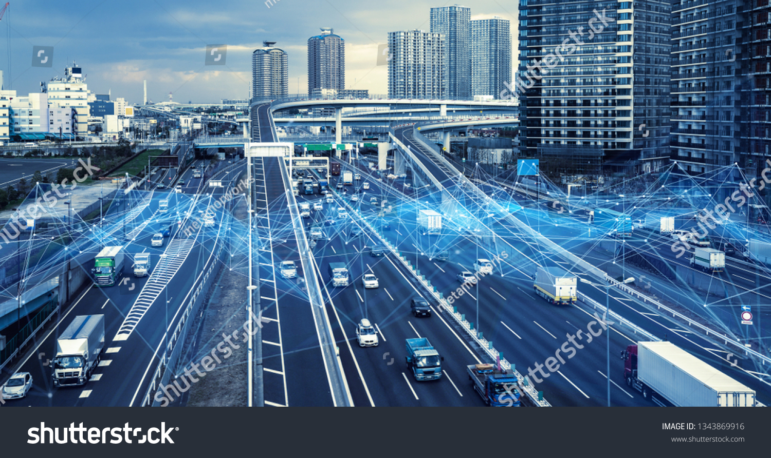 Technology of transportation concept. Traffic control systems. Internet of Things. Mobility as a service. #1343869916