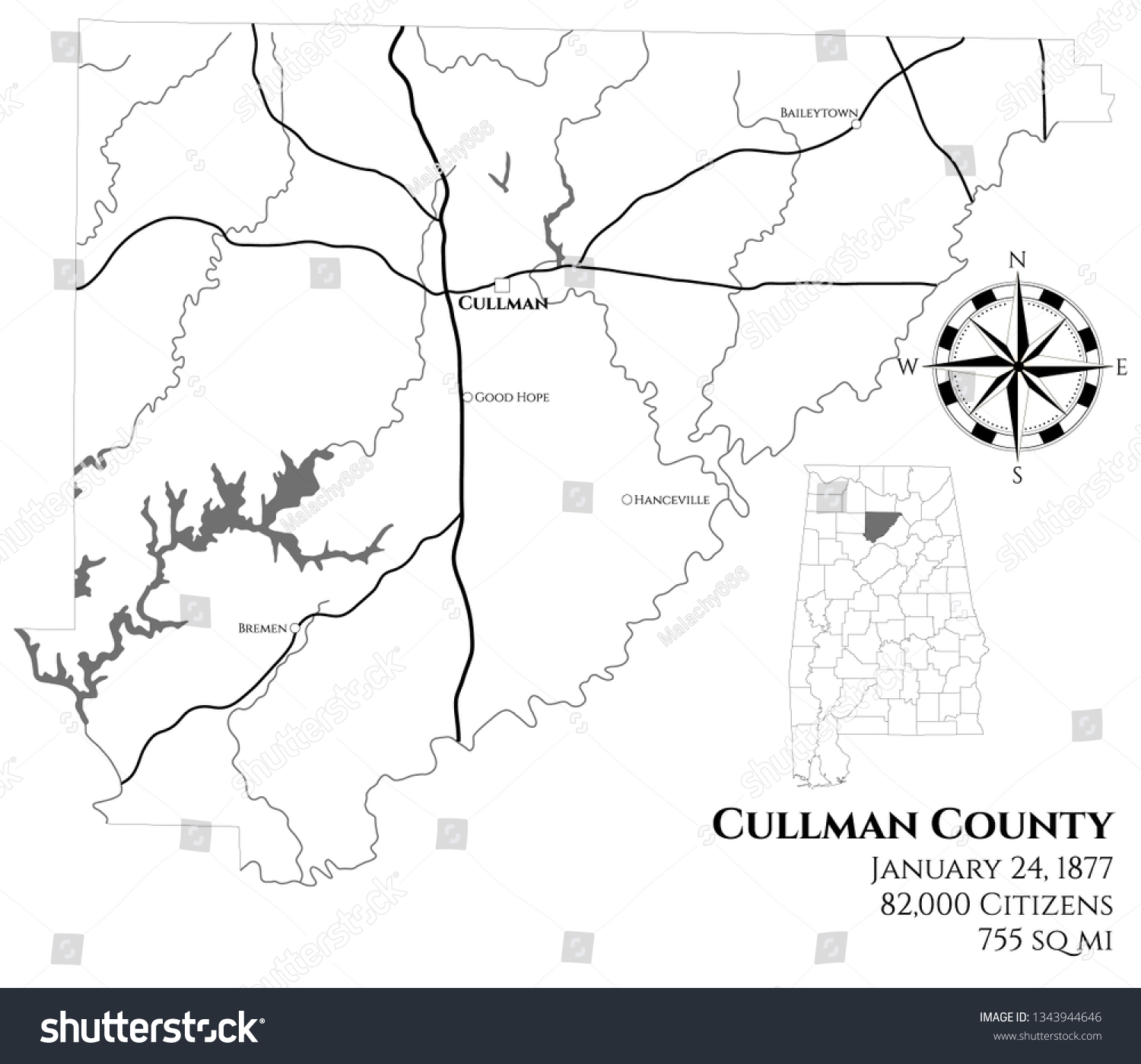 Large And Detailed Map Of Cullman County In Royalty Free Stock Vector 1343944646 3952