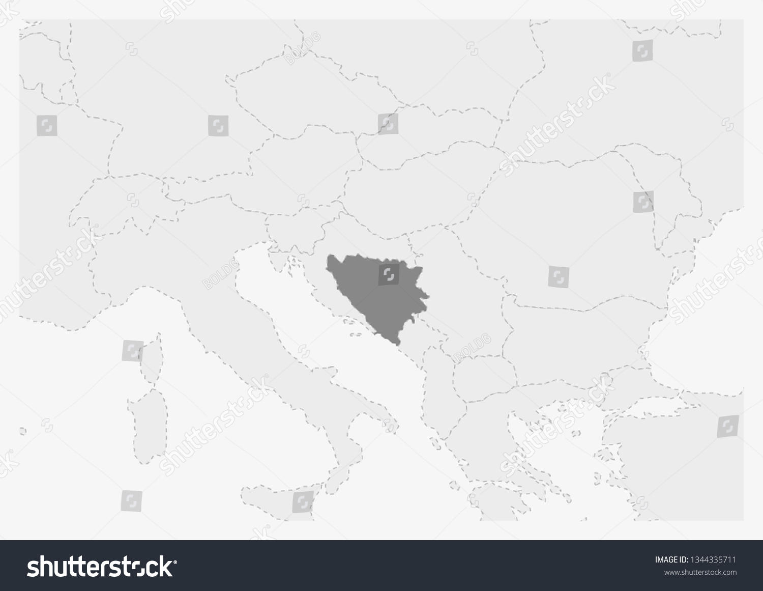 Map Of Europe With Highlighted Bosnia And Royalty Free Stock Vector   Avopix 1344335711 