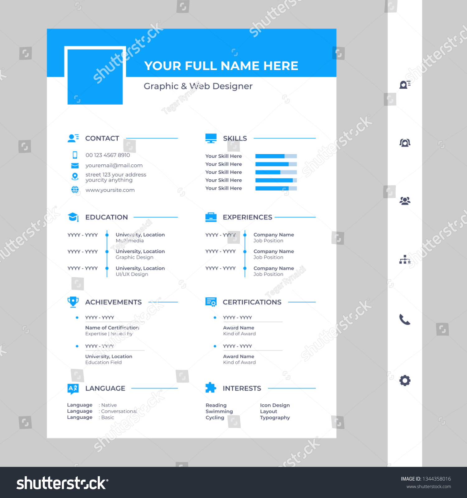 Cv Design Template With Icons Included - Royalty Free Stock Vector 