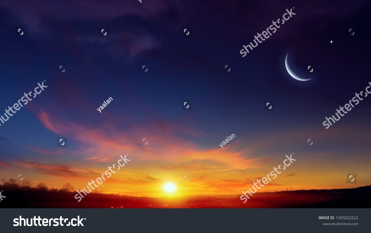 New moon. Prayer time. Generous Ramadan. Mubarak background. A decline or rising with clouds. #1345022522