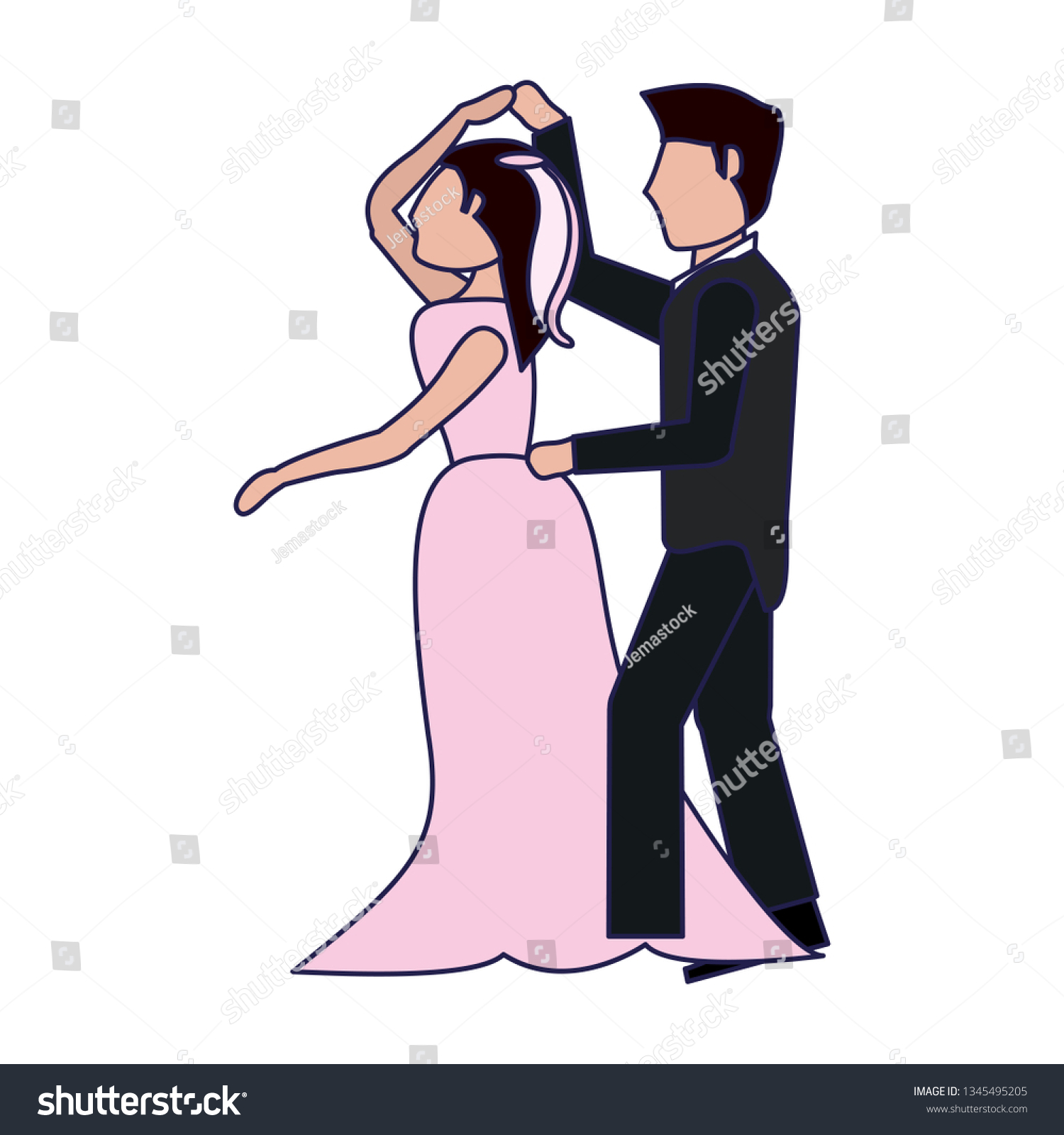 Wedding Couple Dancing Blue Lines Royalty Free Stock Vector 1345495205 6192