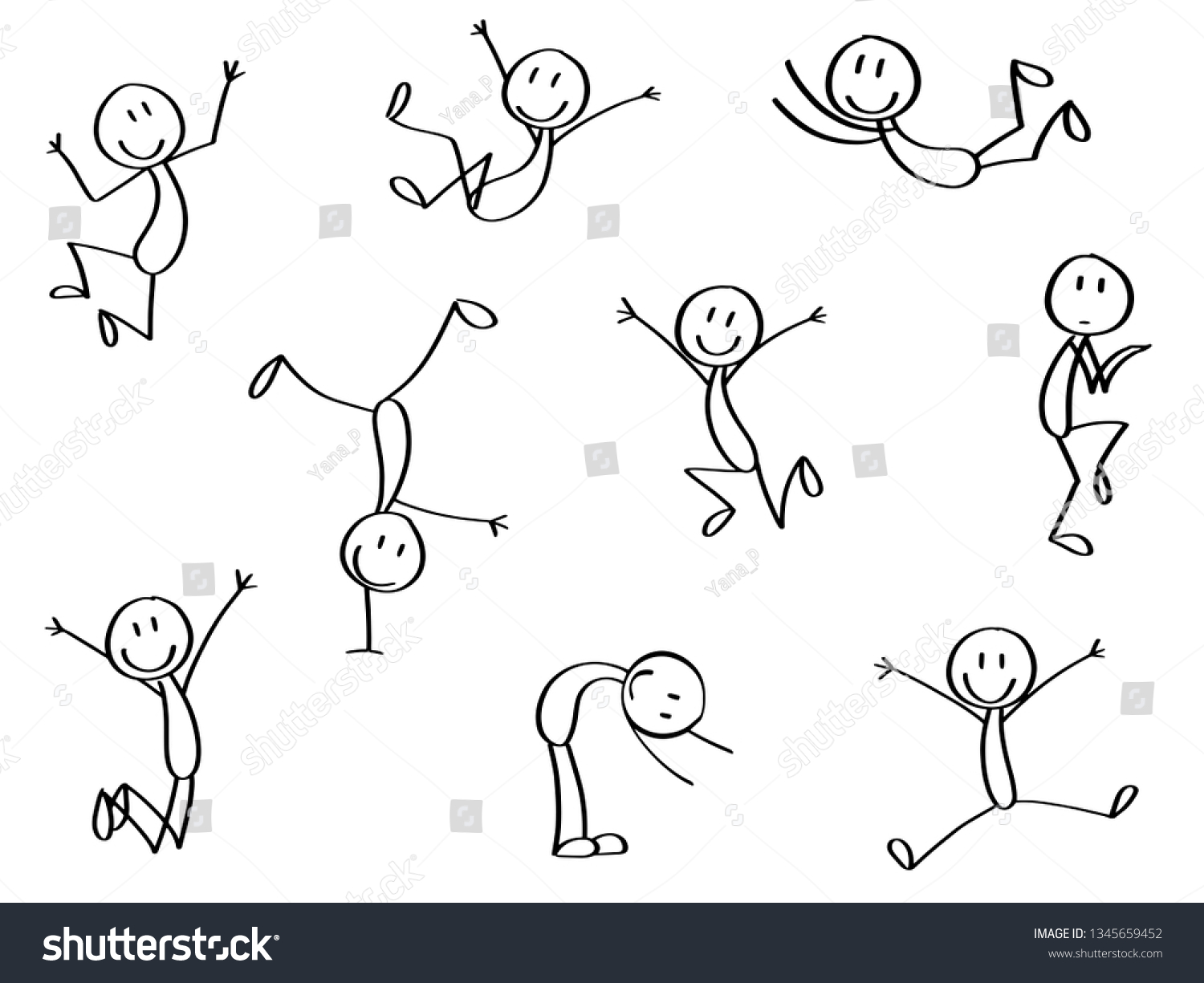 Set of stick men in crazy moves. Jumping, in action.  #1345659452
