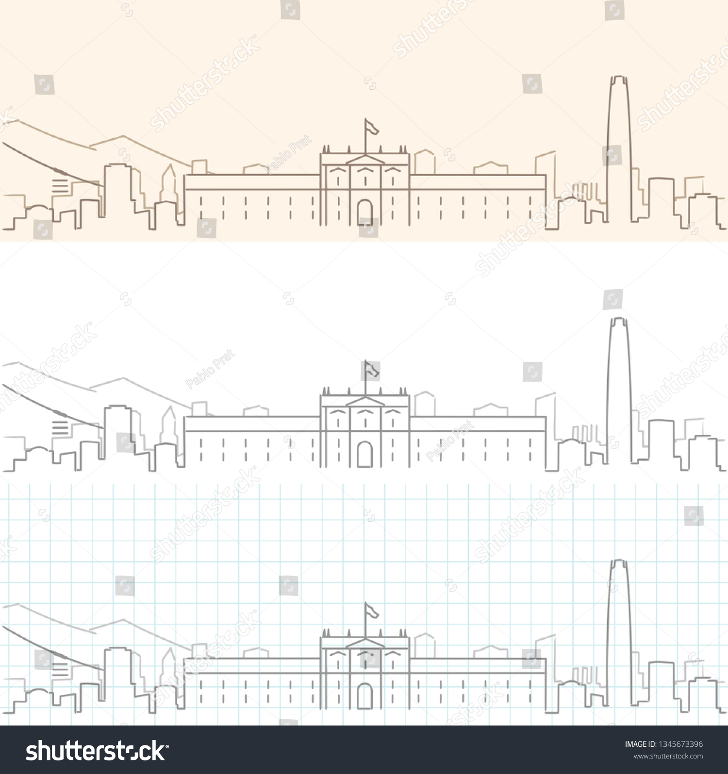 Santiago de Chile Hand Drawn Skyline - Royalty Free Stock Vector ...