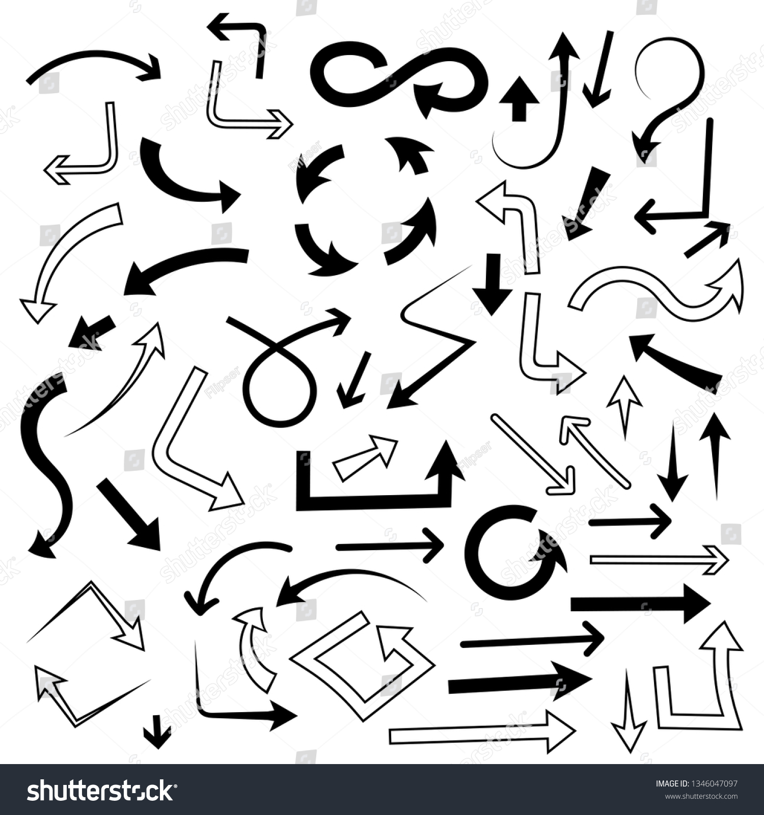 Arrows set. Mixed style black flat icons. Vector illustration isolated on white background #1346047097