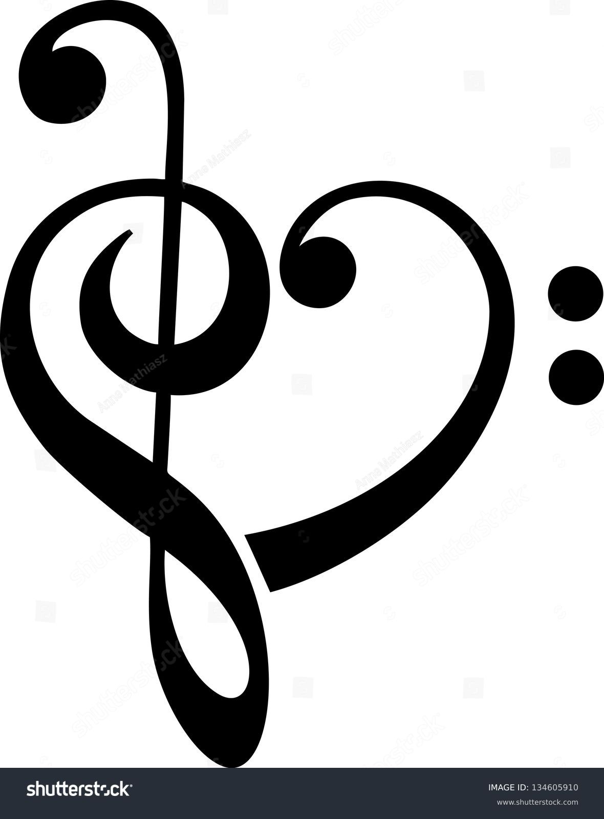 Music Heart Bass Clef Treble Clef Vector Royalty Free Stock Vector 134605910 7121