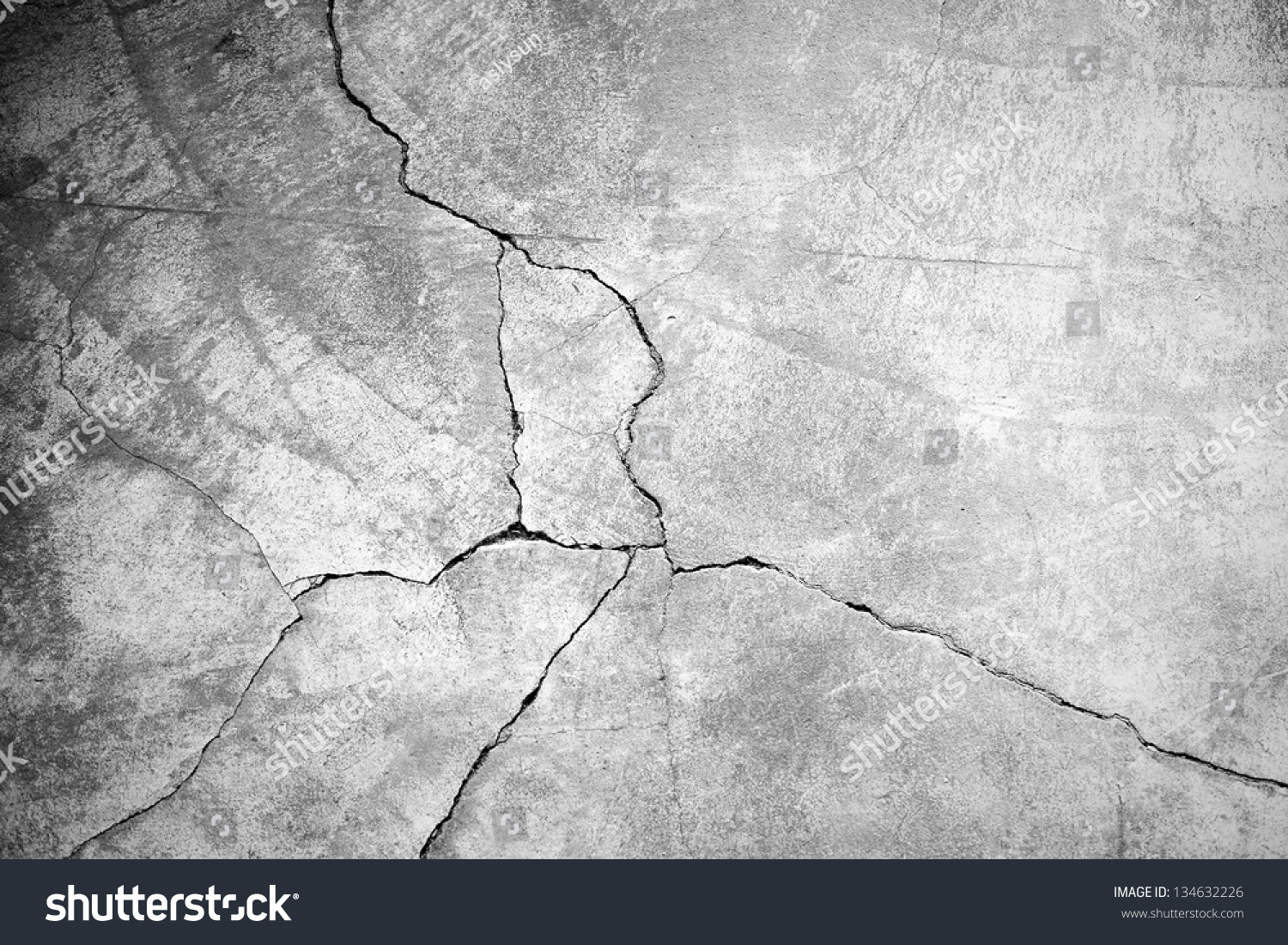 Grunge concrete cement wall with crack in industrial building, great for your design and texture background #134632226