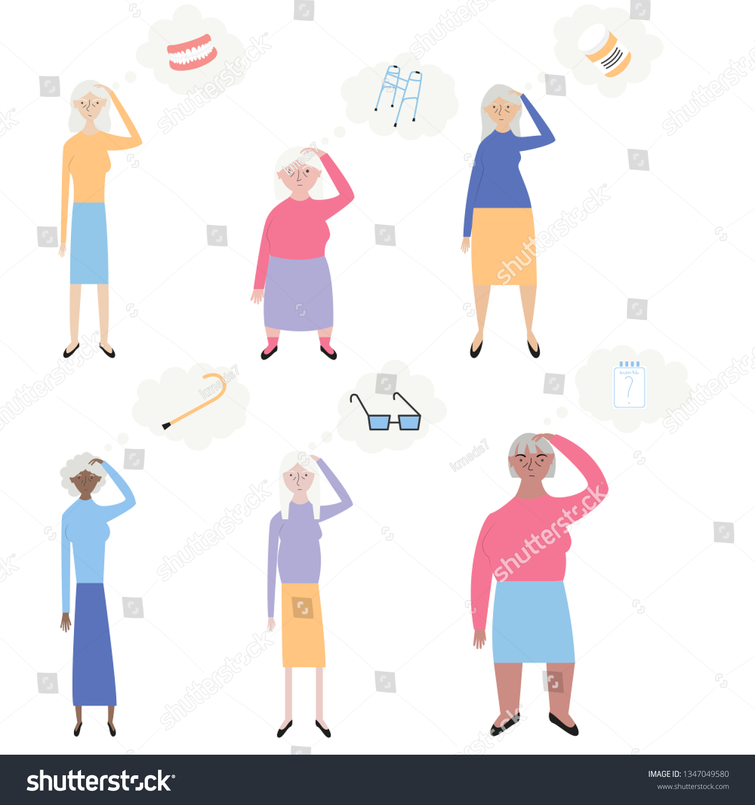 Old People With Memory Loss Vector Illustration Royalty Free Stock