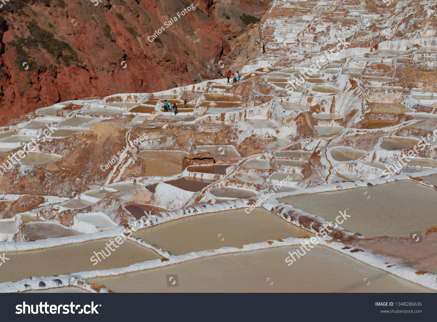 Different angles and perspectives of the evaporation ponds of the salt mines of Maras in Cusco. #1348286636