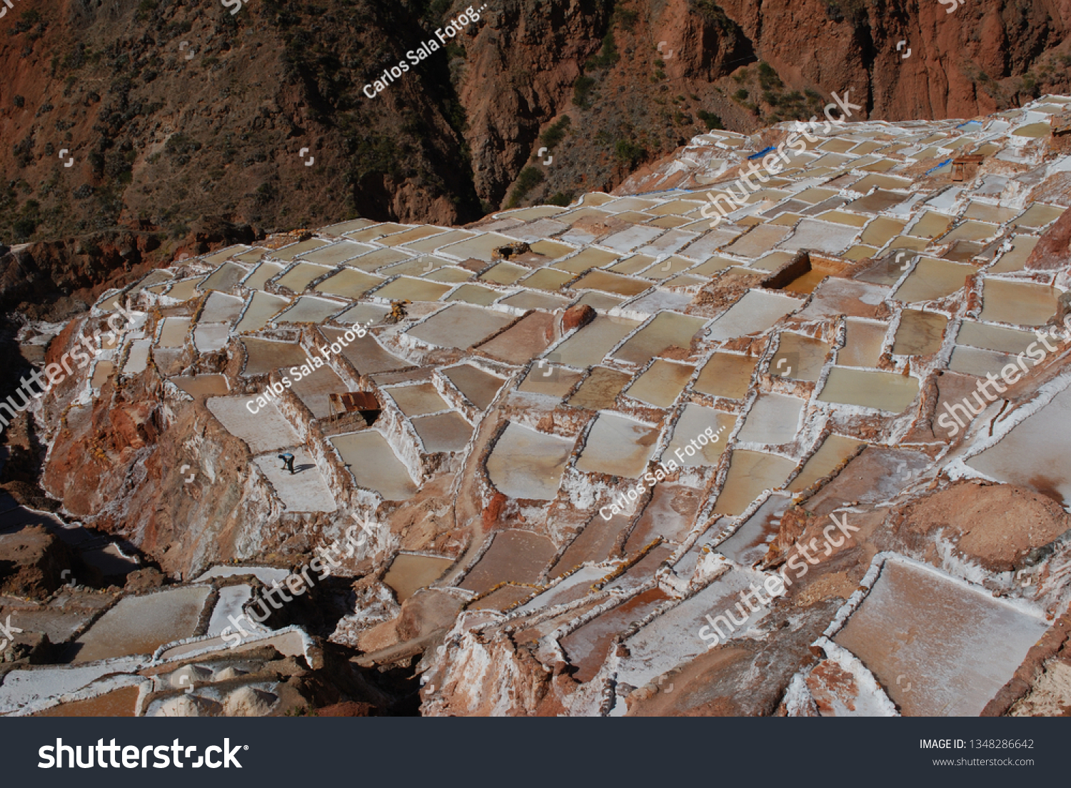 Different angles and perspectives of the evaporation ponds of the salt mines of Maras in Cusco. #1348286642