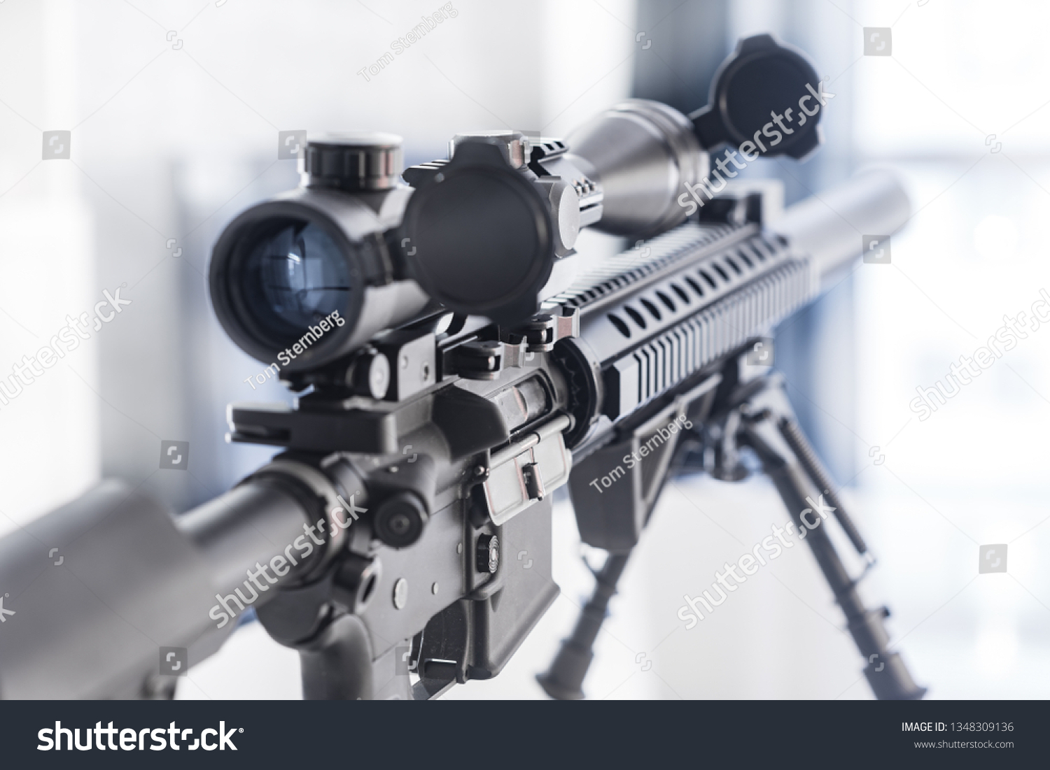 Supressed Marksman Rifle with Scope on Bipods #1348309136