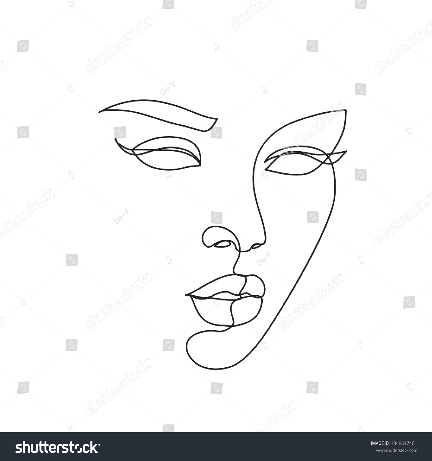 Abstract Face One Line Drawing Beauty Woman Royalty Free Stock