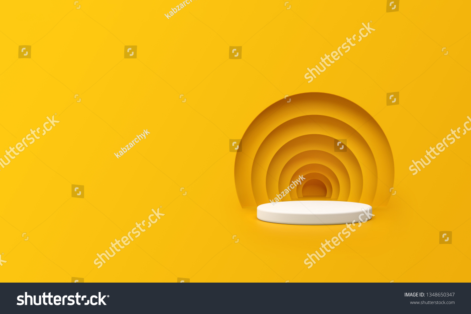 3D Render of Abstract Yellow Composition with Podium. Minimal Studio with Round Pedestal and Copy Space. Futuristic Interior Backdrop for Landing Page, Showcase, Product Presentation. 