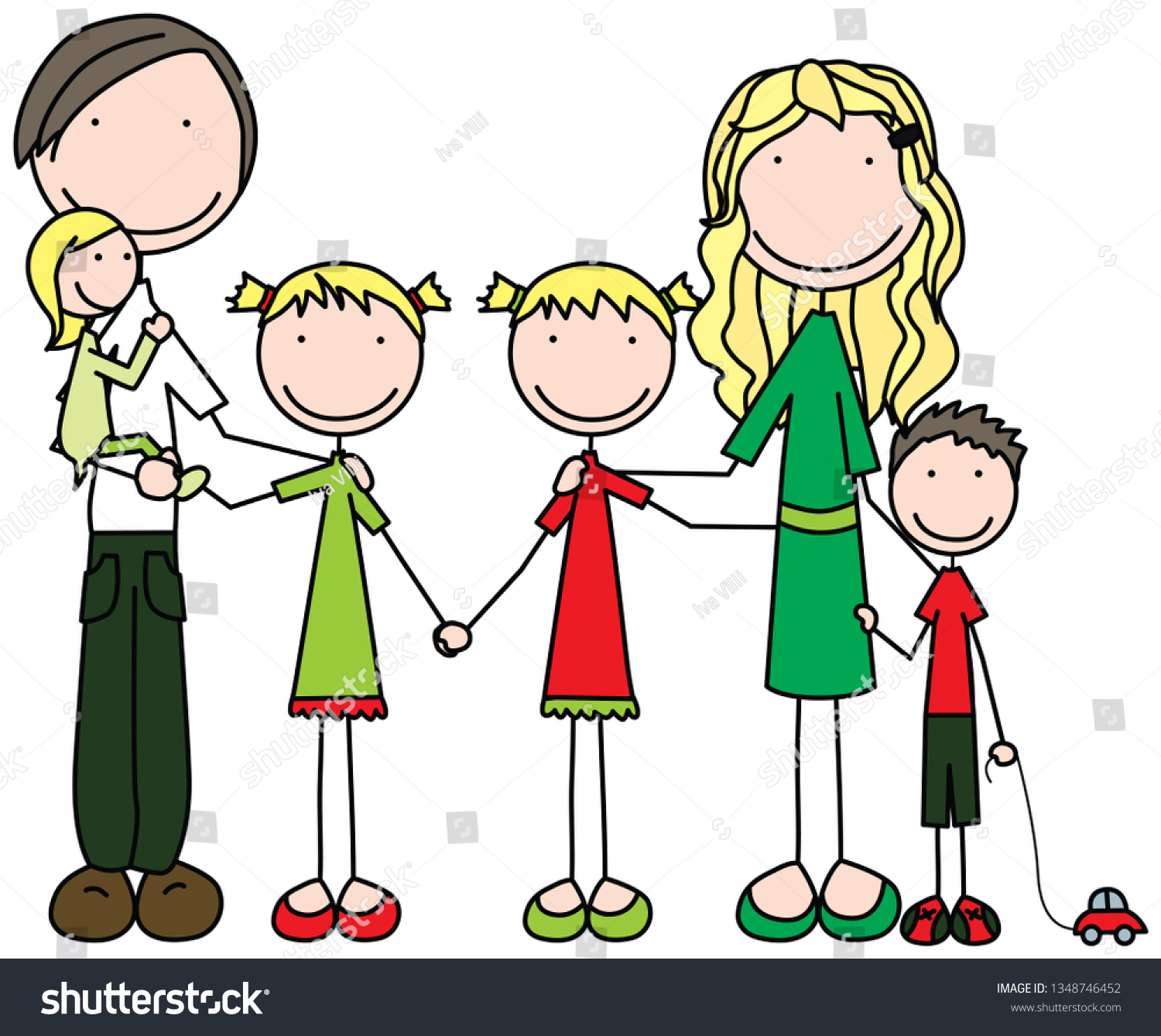 Cartoon illustration of family of six Royalty Free Stock Vector