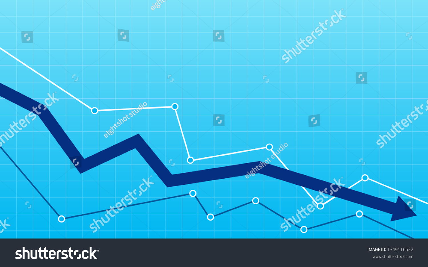 Stock or financial market crash with blue arrow on a blue background #1349116622