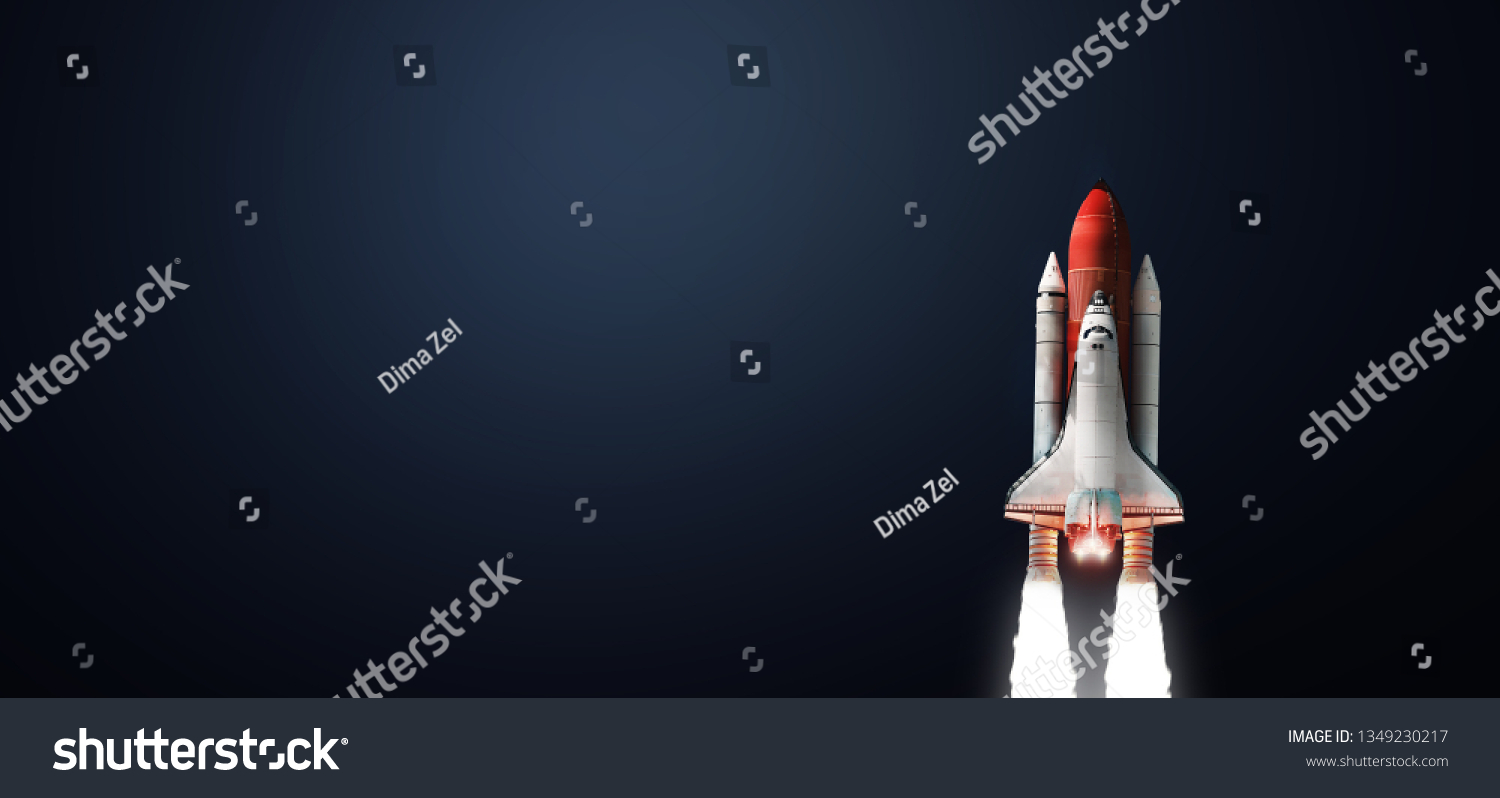 Space shuttle on dark isolated background. Wallpaper with the rocket. Elements of this image furnished by NASA #1349230217