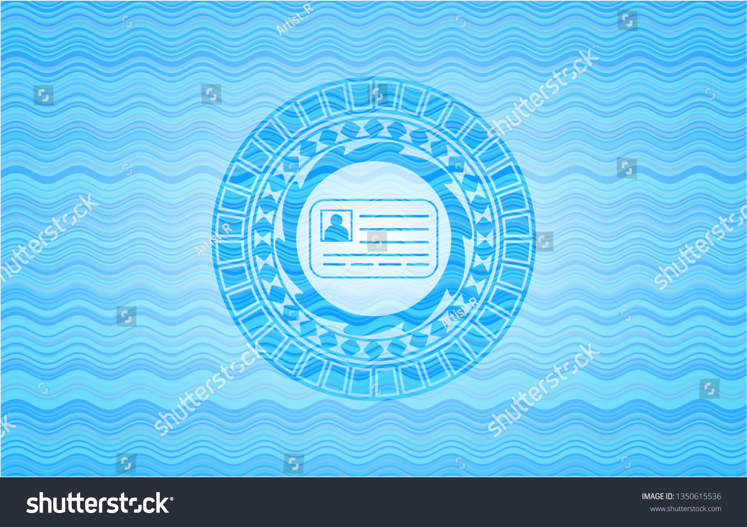 identification card icon inside light blue water wave emblem background. #1350615536