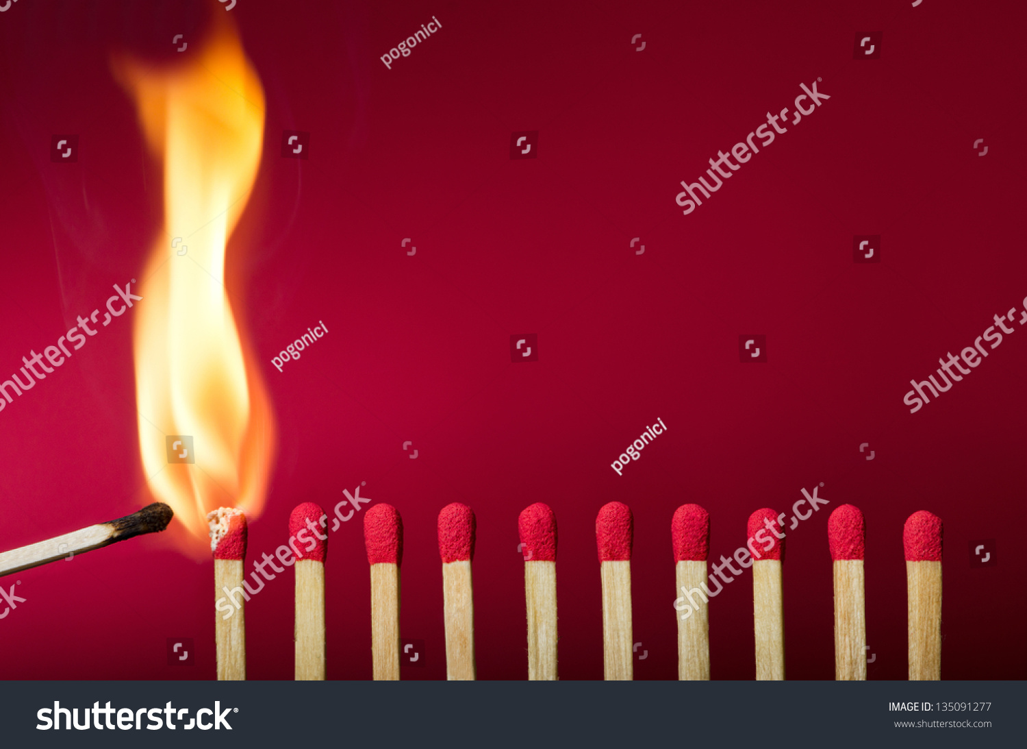 Burning match setting fire to its neighbors, a metaphor for ideas and inspiration #135091277