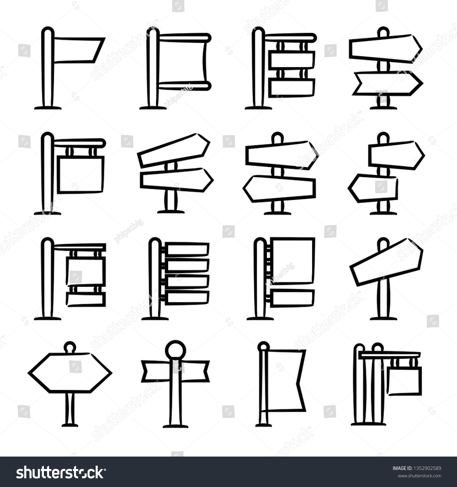 hand drawn and doodle signage, signpost icons - Royalty Free Stock ...