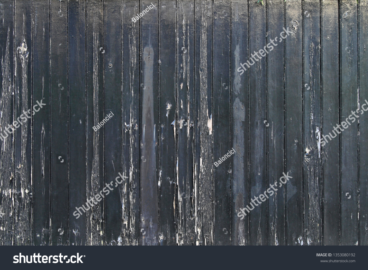 Very Old Decayed Damaged Black Wooden Fence #1353080192