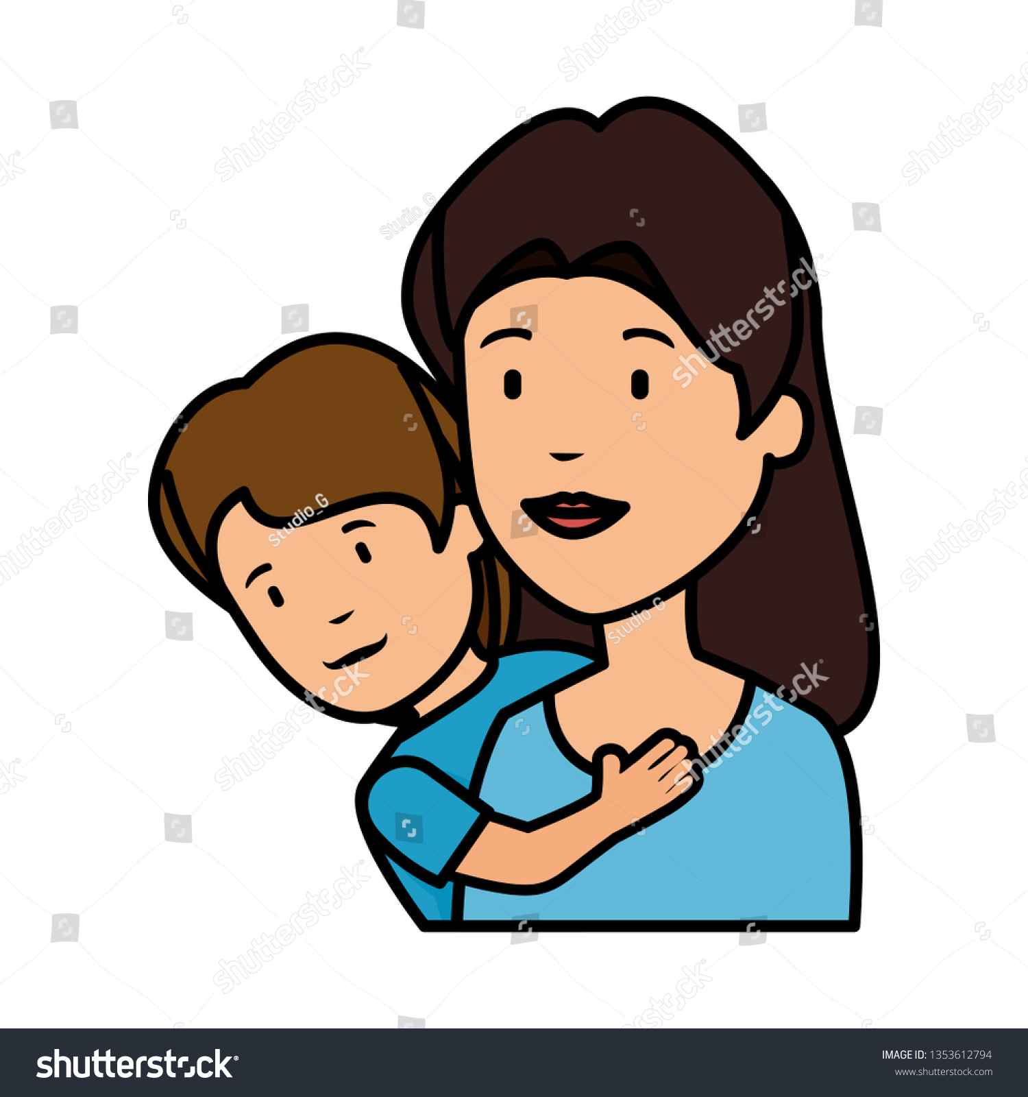 beautiful mother lifting son - Royalty Free Stock Vector 1353612794 ...