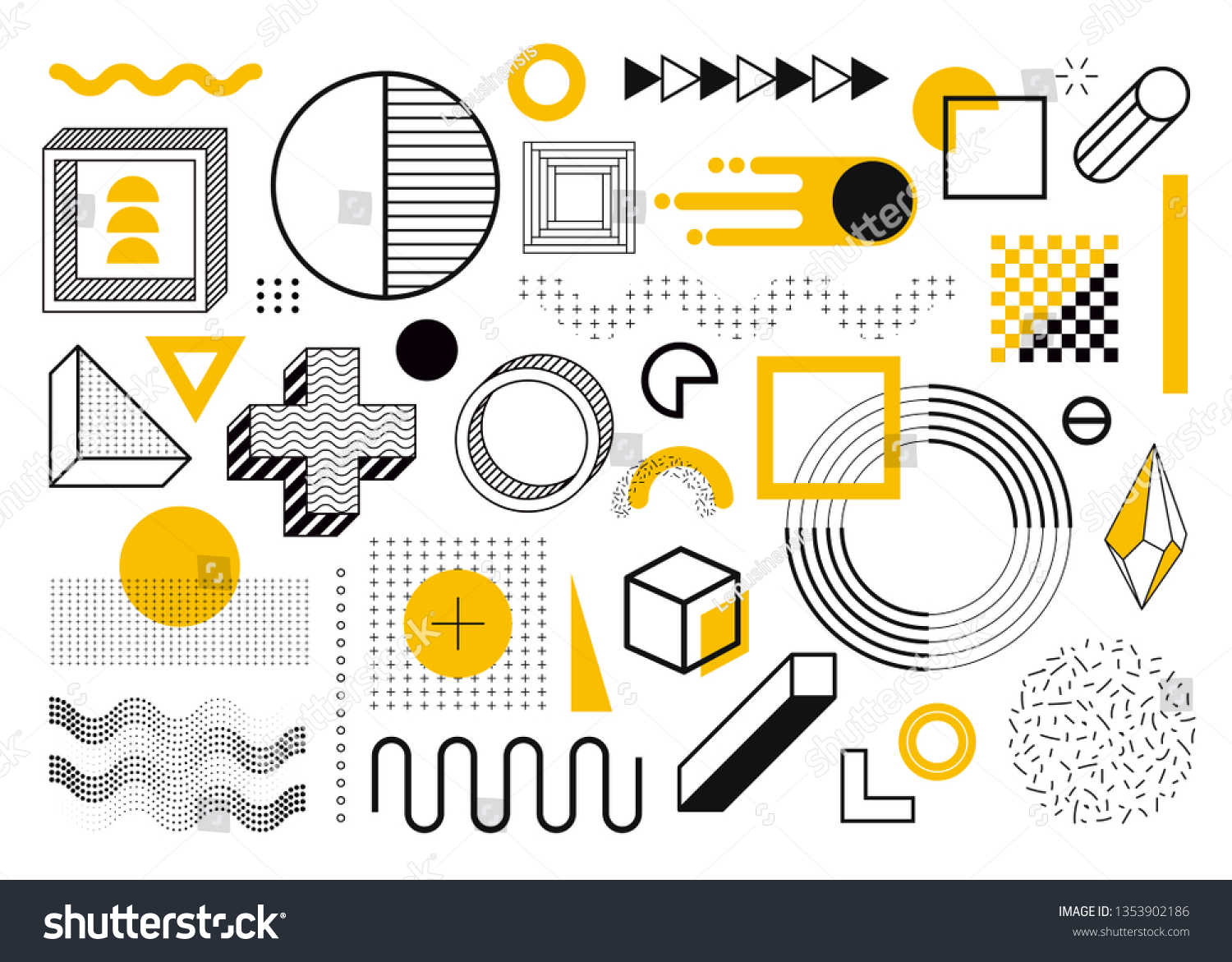 Mega set of memphis design elements, template for your project. Big colorful vector collection #1353902186