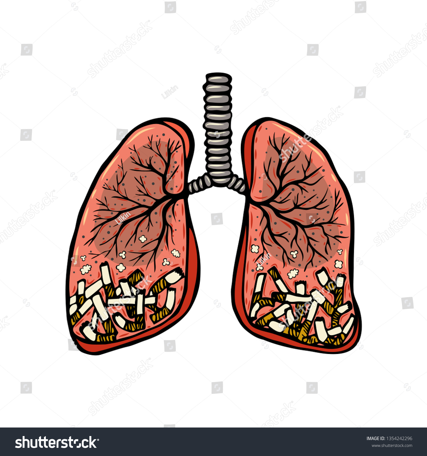 Hand drawn cigarettes in human lungs. Unhealthy - Royalty Free Stock ...