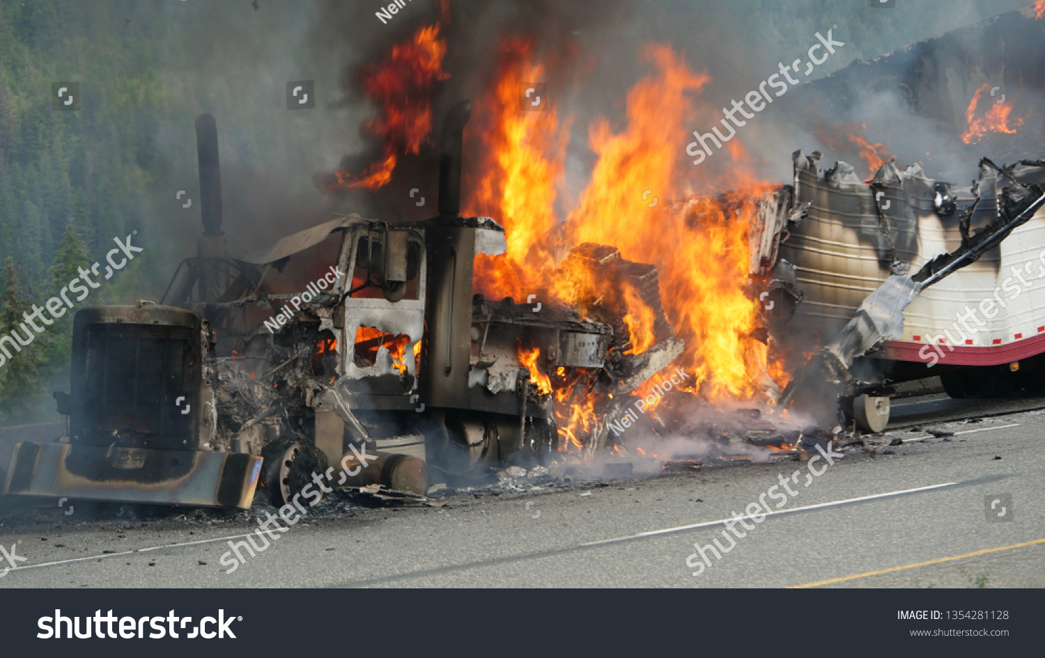 A Semi Truck Burns Out Of Control On The Highway #1354281128
