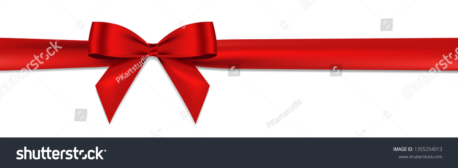 Realistic Red bow and horizontal ribbon shiny satin with shadow for decorate your wedding invitation card or greeting card vector EPS10 isolated on white background. #1355254013