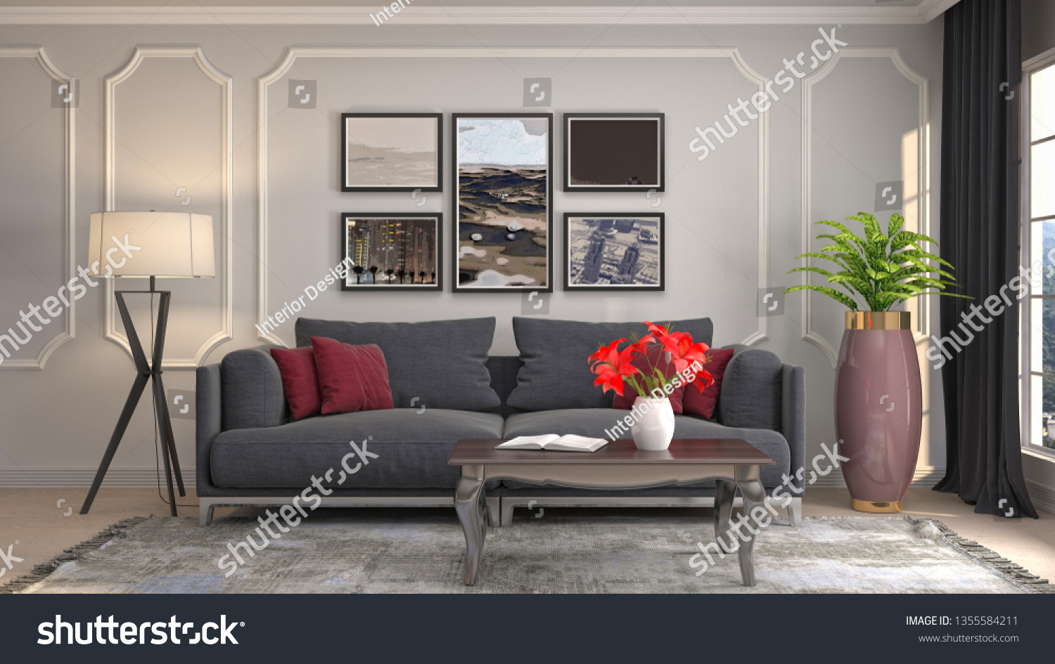 Interior of the living room. 3D illustration #1355584211