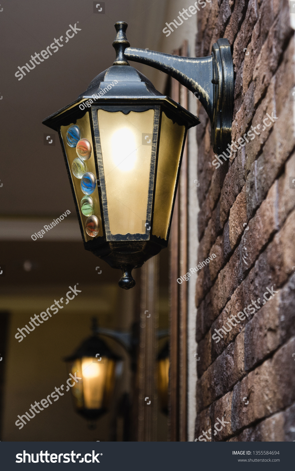 decorative lantern, lantern on the wall, lantern in a cafe #1355584694