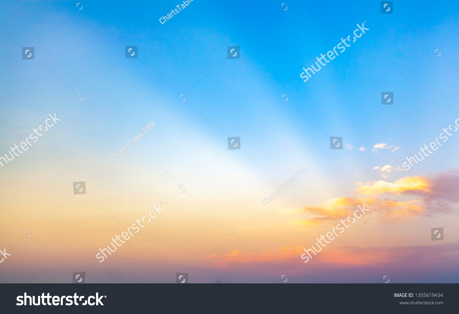beautiful blue sunset sky with white clouds background, Nature background, yellow and orange tone
 #1355619434