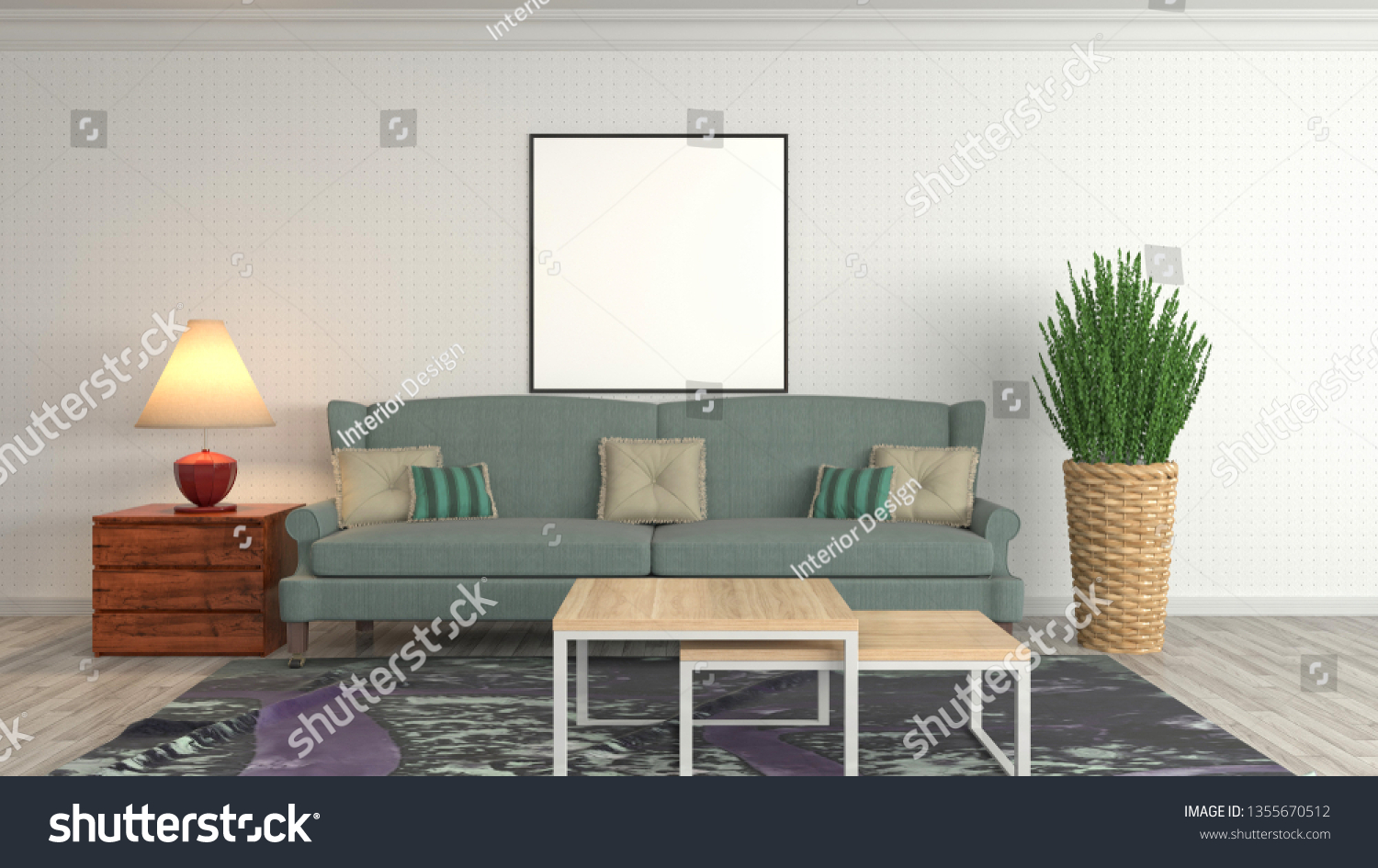 mock up poster frame in interior background. 3D Illustration #1355670512