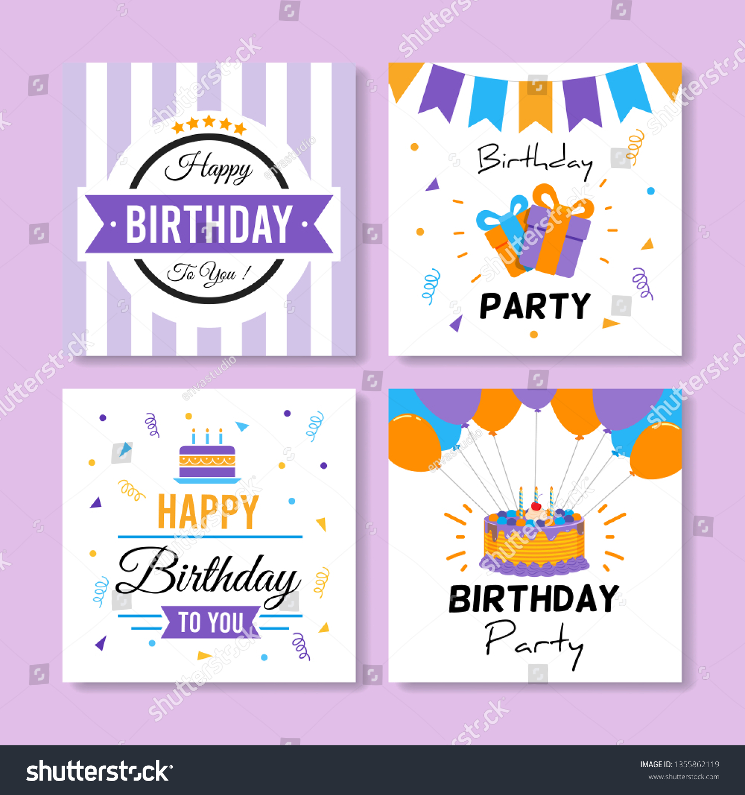 Set of square birthday greeting cards. Vol.9 - Royalty Free Stock ...
