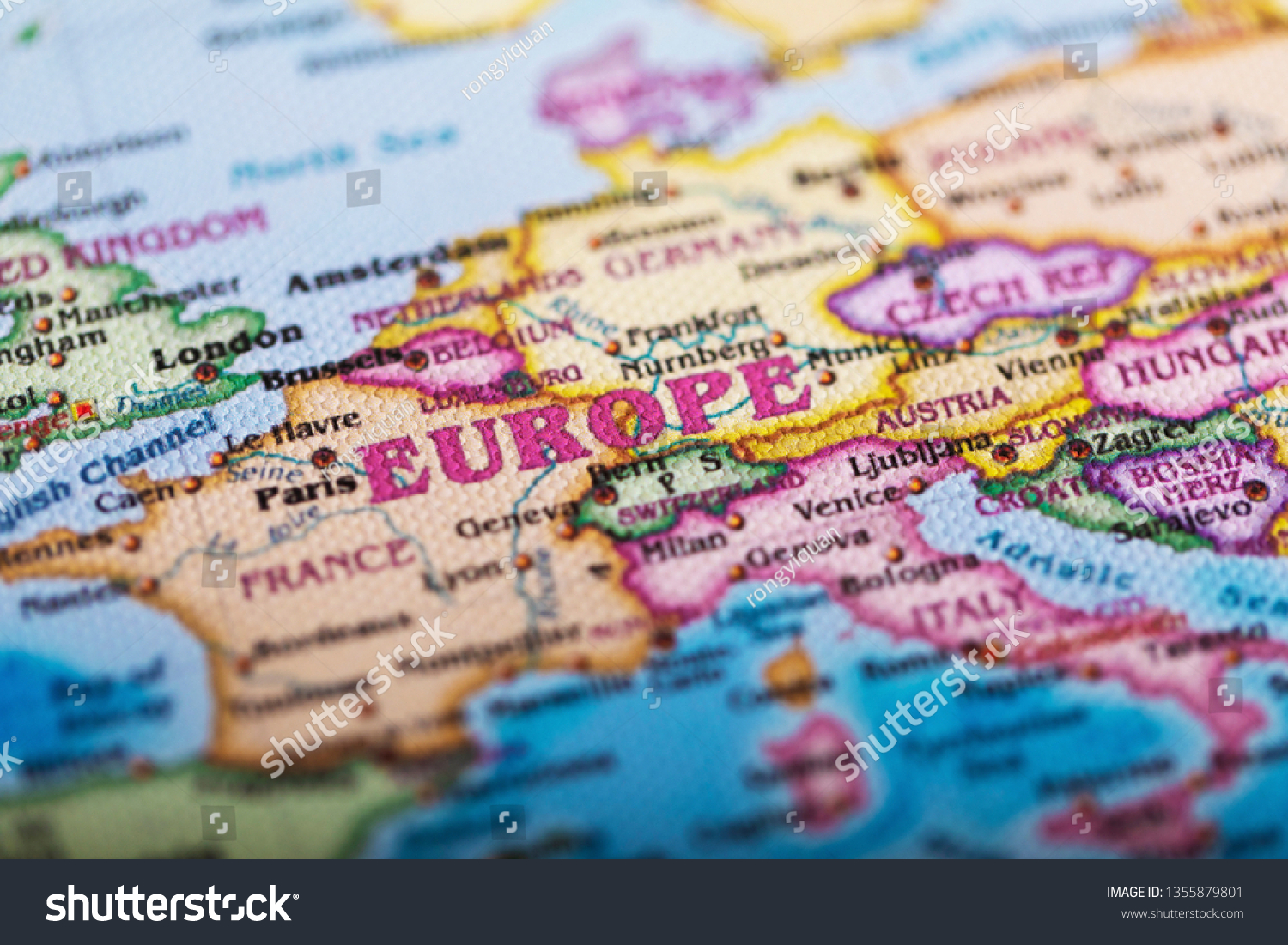 Close-up of European Names on Maps #1355879801