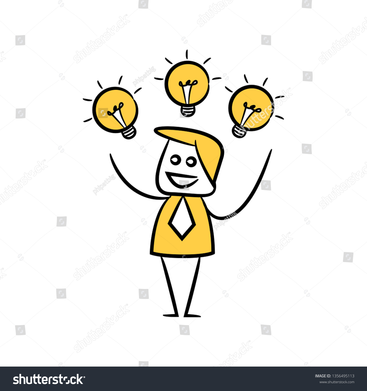 doodle stick figure businessman and idea bulb - Royalty Free Stock ...