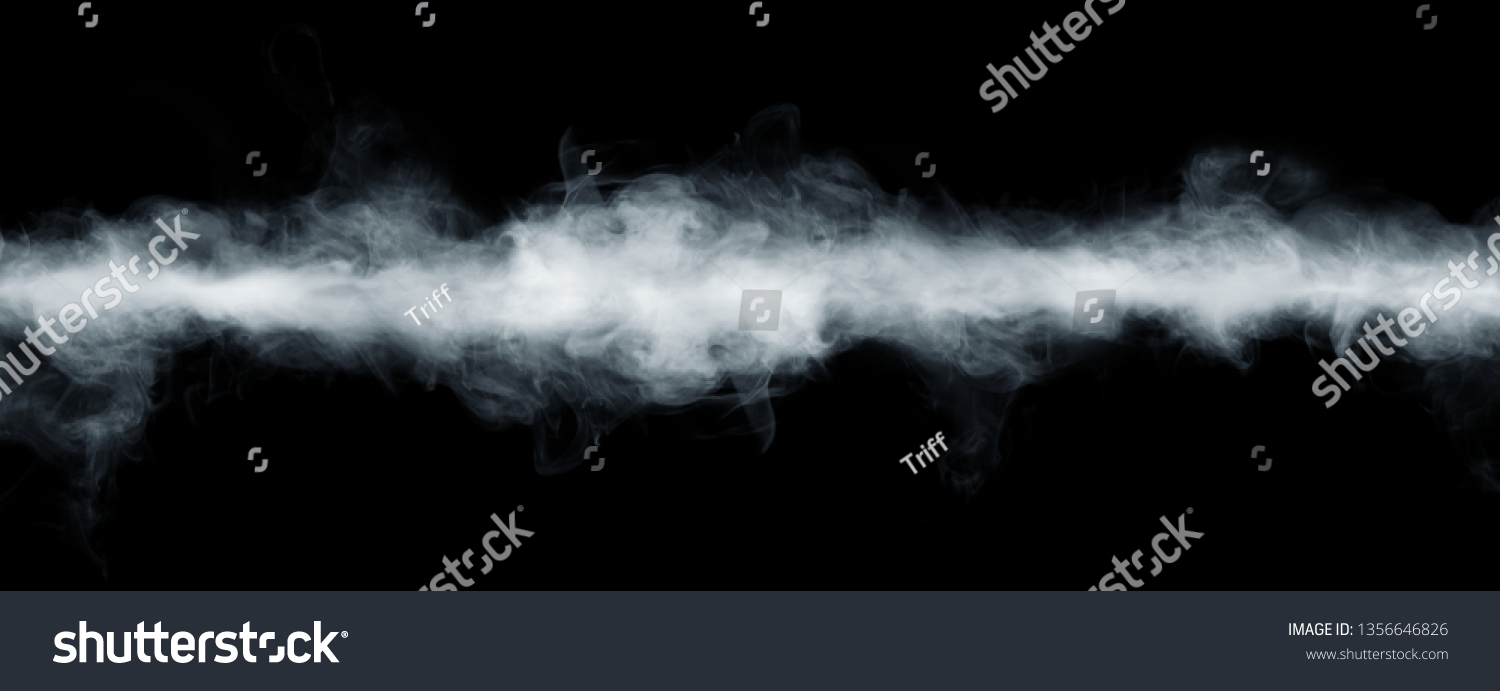 Panoramic view of the abstract fog or smoke move on black background. White cloudiness, mist or smog background.  #1356646826
