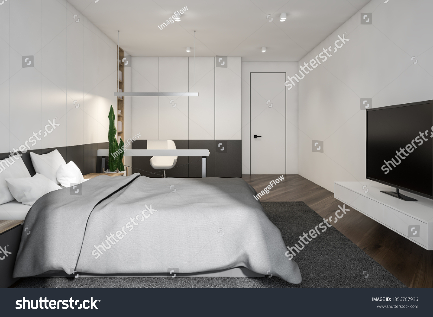 Modern design bedroom interior. 3D rendering. #1356707936