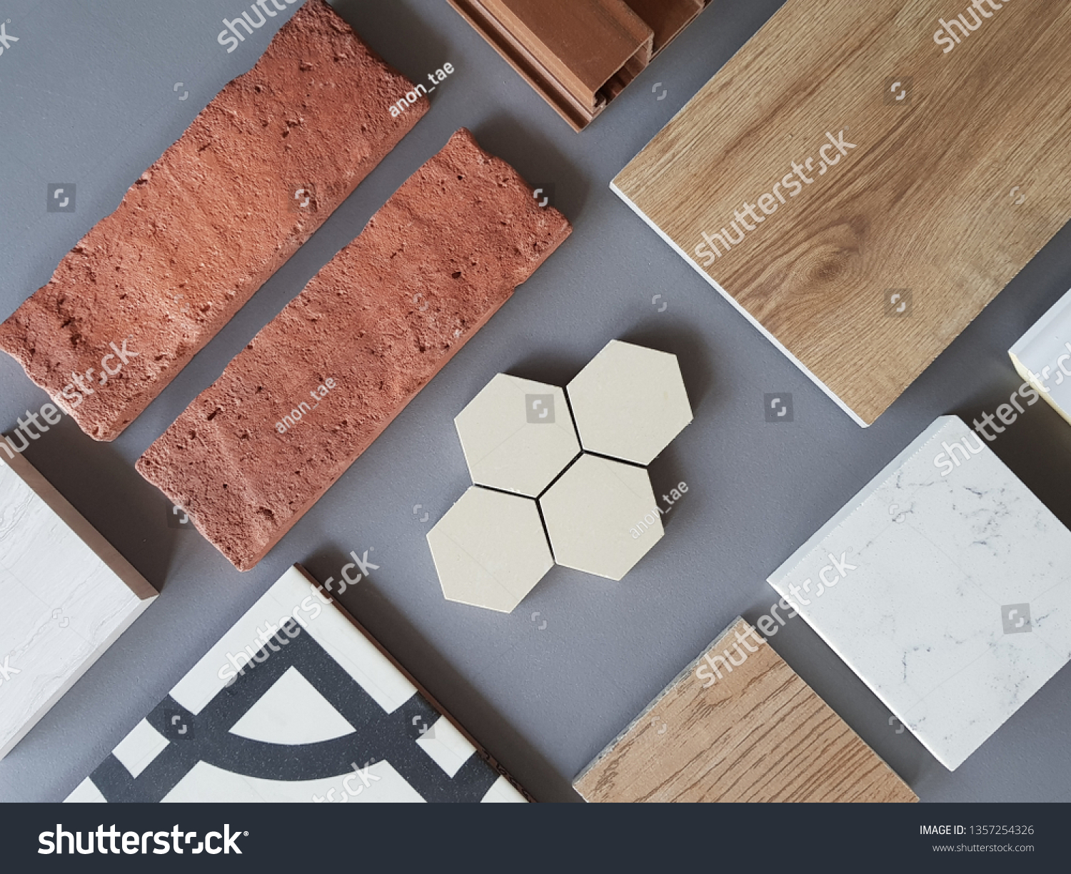  samples of material, wood , on concrete table.Interior design select material for idea. Decoration idea concept vintage material.

 #1357254326
