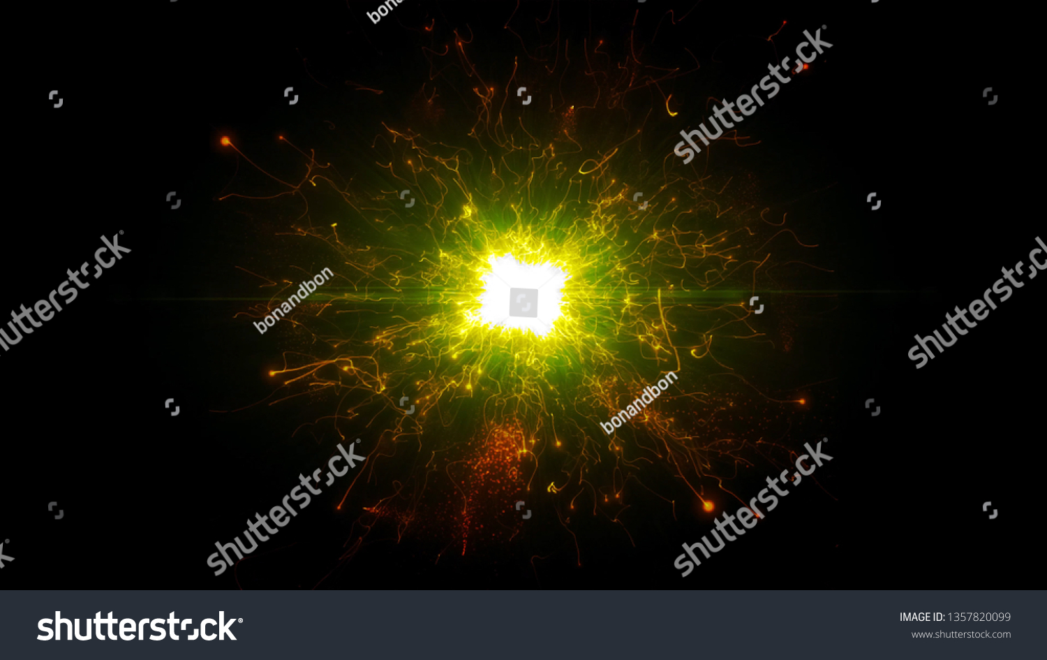 Yellow futuristic space particles  in bright round energy structure. space orb VFX design element. Abstract colorful lights background animation energy ray of power electric magnetic. #1357820099