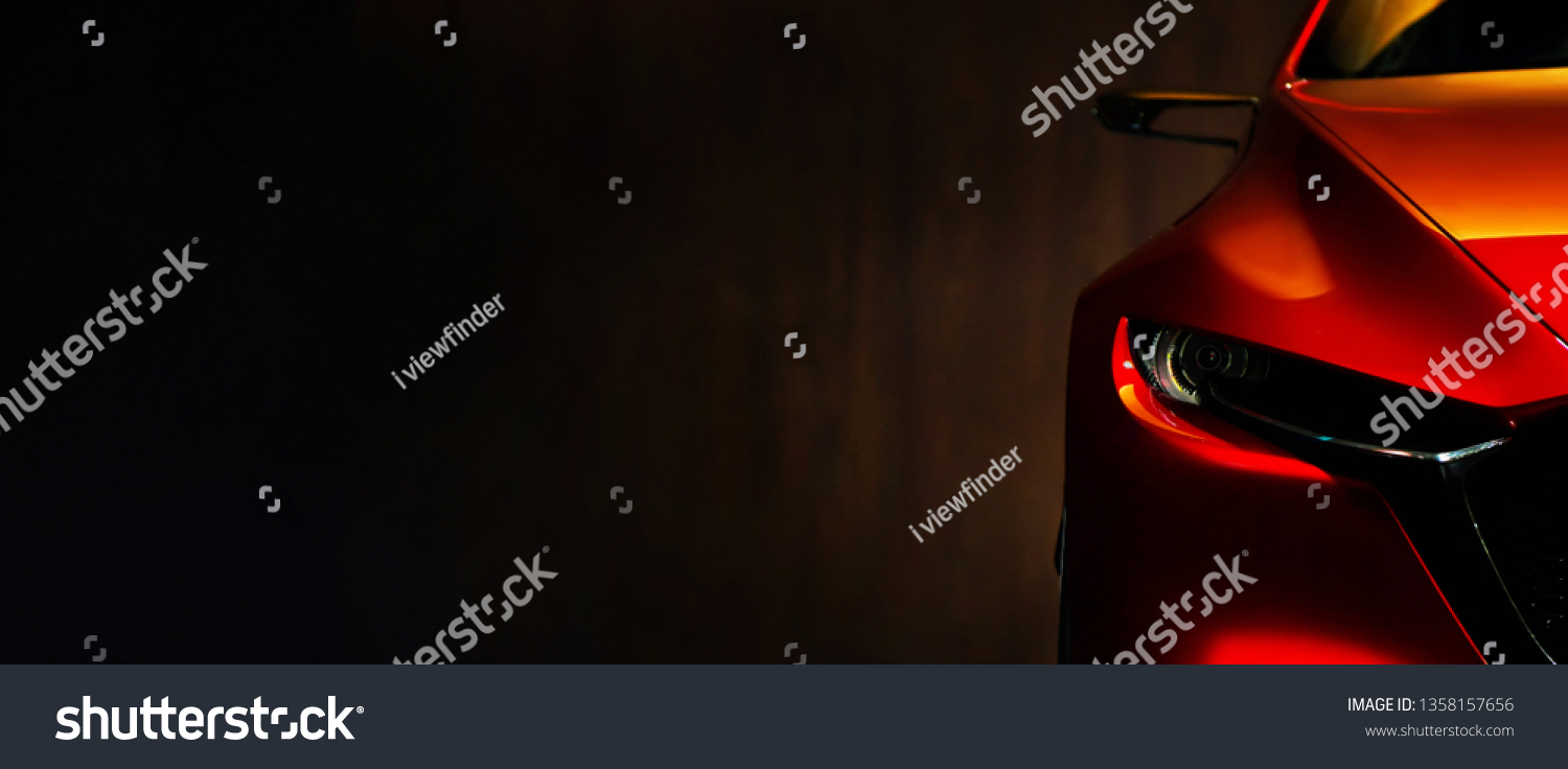 Red modern car headlights on black background #1358157656