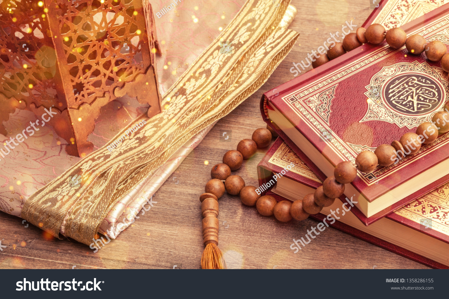 Ramadhan objects. Holy Quran and wooden cheekbones #1358286155
