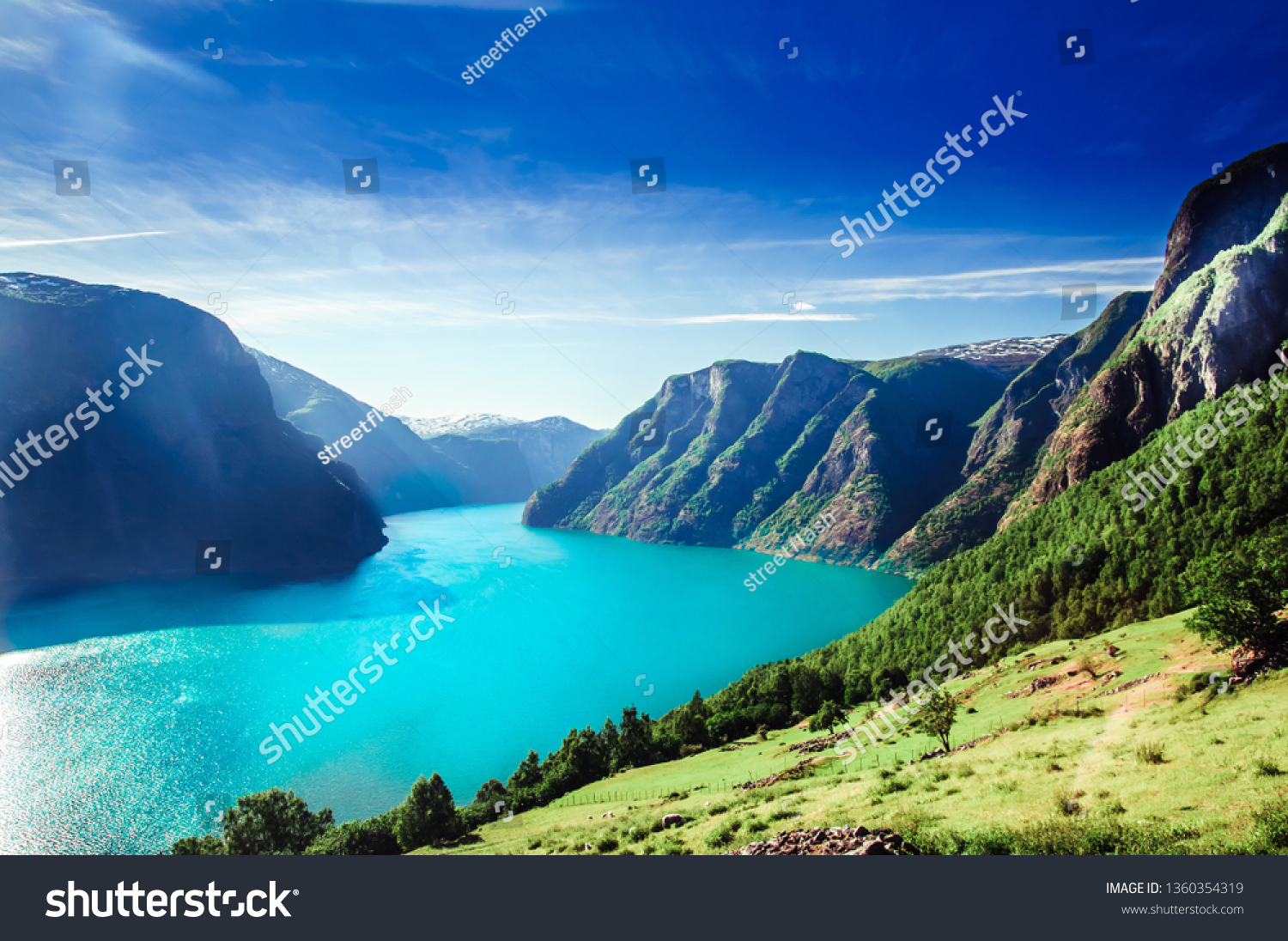 View on Norway fiord landscape - Aurlandsfjord, part of Sognefjord #1360354319