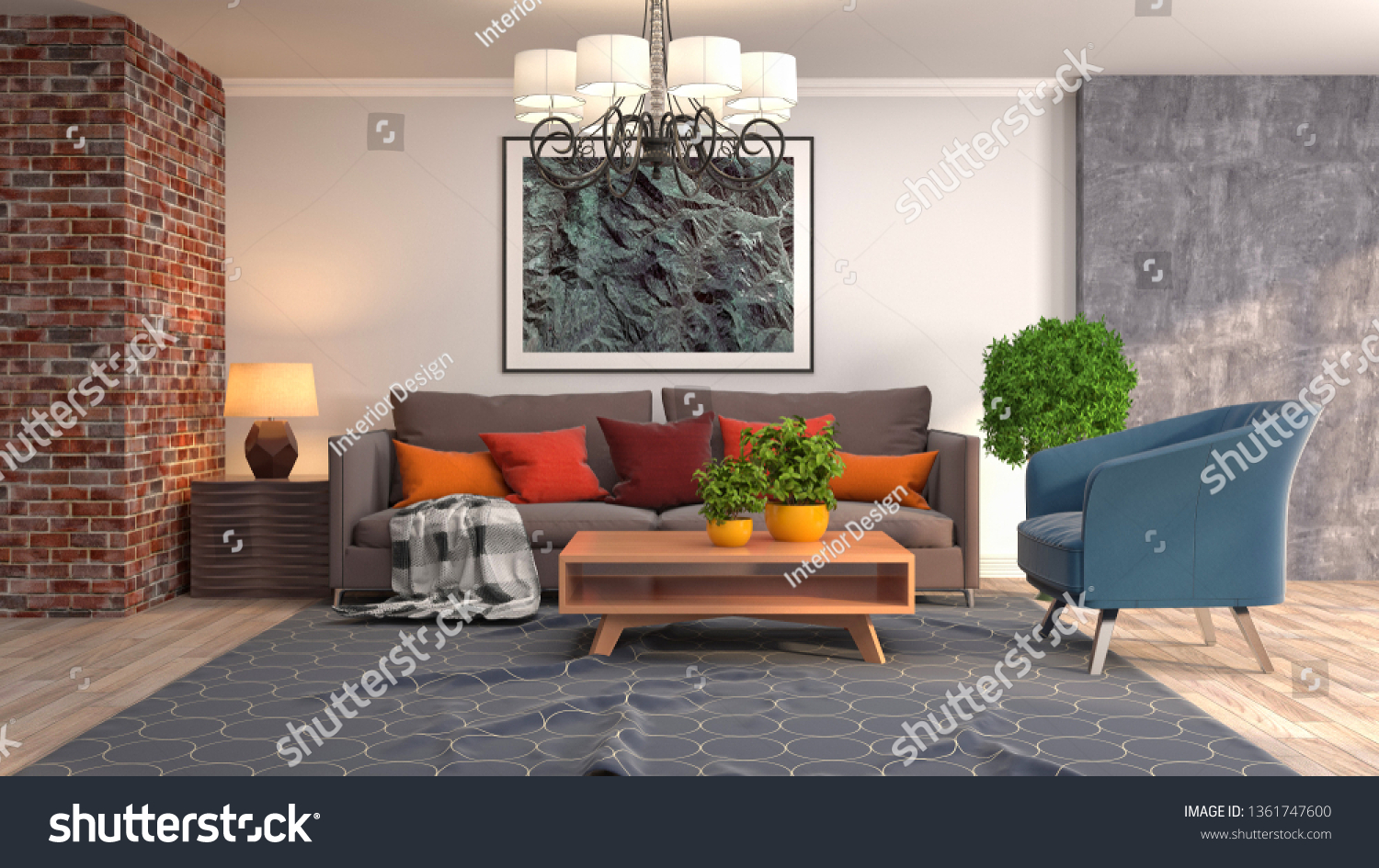 Interior of the living room. 3D illustration #1361747600