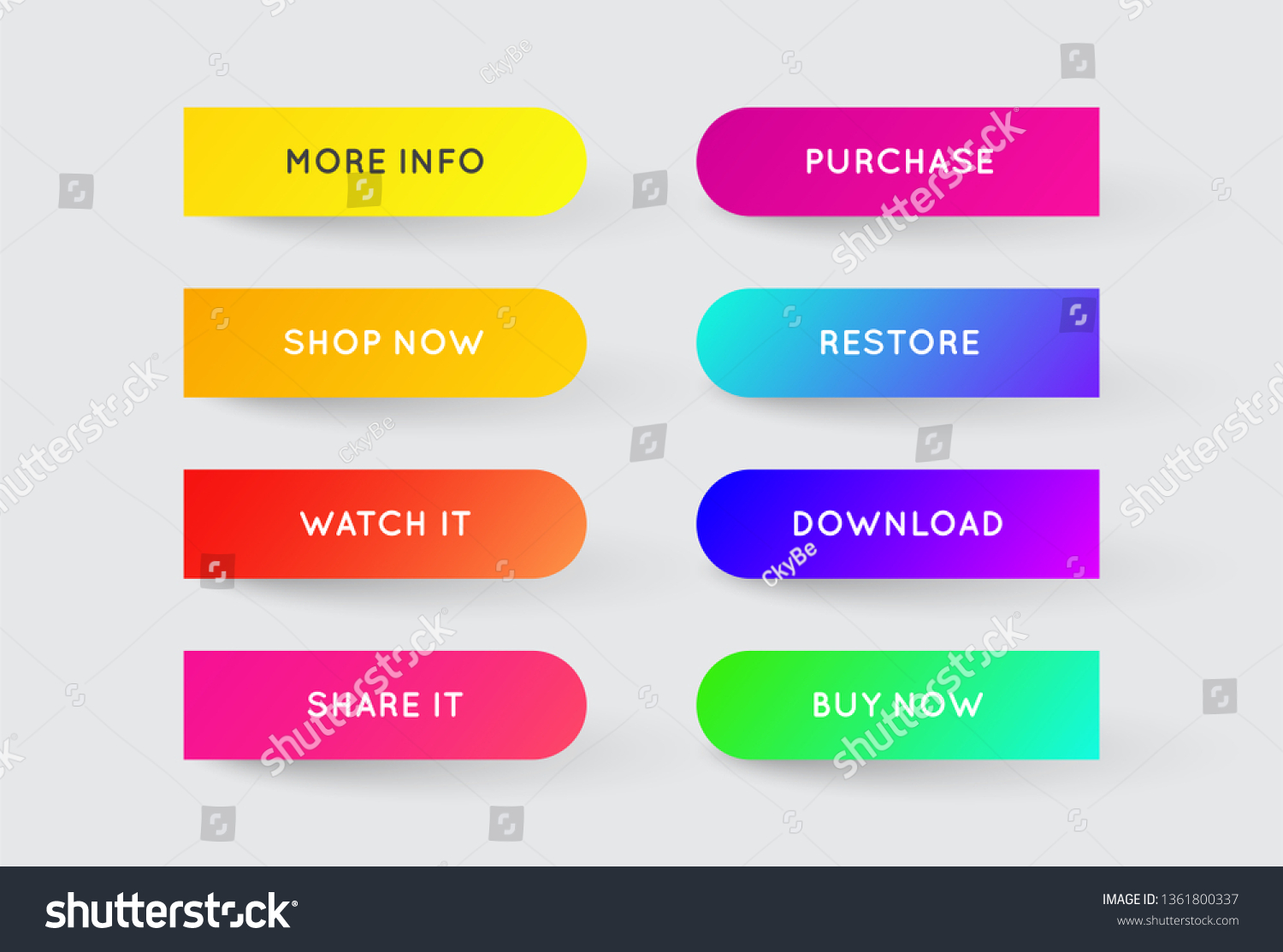 Set of Vector Modern Gradient App or Game Buttons. Trendy gradient colors with shadows.  #1361800337