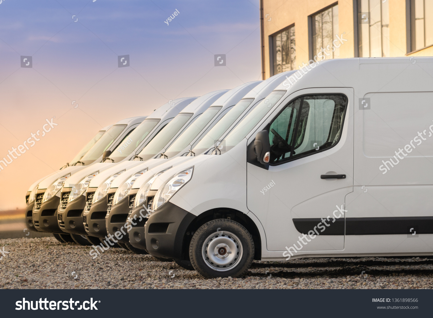 commercial delivery vans parked in row. Transporting service company. #1361898566