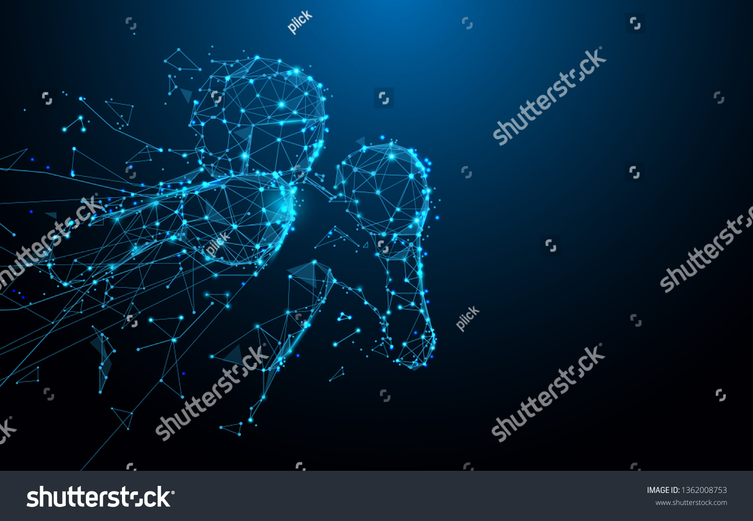 Man boxer doing shadow boxing from lines, triangles and particle style design. Illustration vector #1362008753